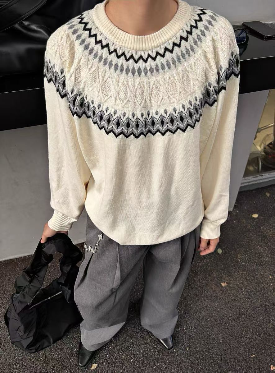 cleanfit混纺费尔岛毛衣男女秋季轻奢老钱风慵懒正肩内搭针织衫