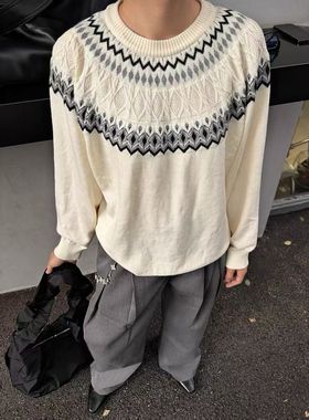 cleanfit混纺费尔岛毛衣男女秋季轻奢老钱风慵懒正肩内搭针织衫