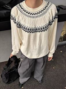 cleanfit混纺费尔岛毛衣男女秋季轻奢老钱风慵懒正肩内搭针织衫