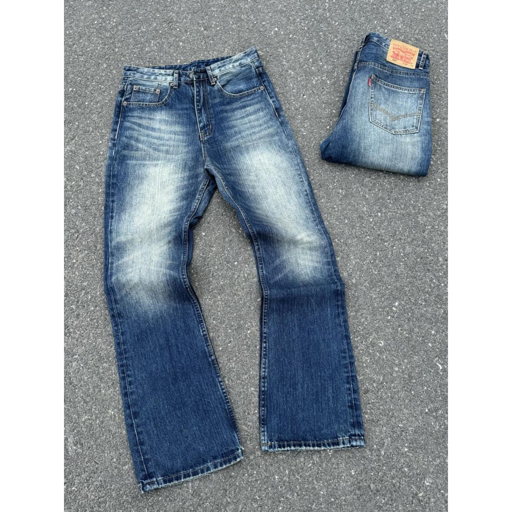 厂长自主517竹节纹水洗做旧微喇牛仔裤cleanfit男女靛蓝vibe长裤