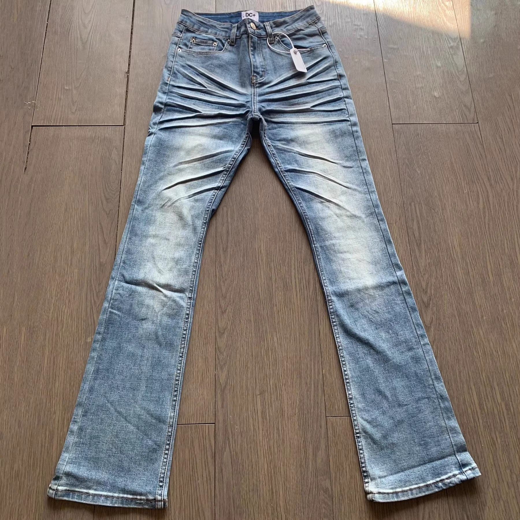 纪璇Cleanfit517蓝牛立体猫须3.0牛仔裤水洗微喇修身显瘦长裤子男
