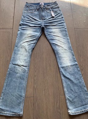 【现货】美式cleanfit水洗压皱立体猫须蓝牛微喇修身弹力长裤子男