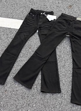 美式517版型压皱猫基础黑牛须直筒微喇黑色修身显瘦弹力牛仔裤男