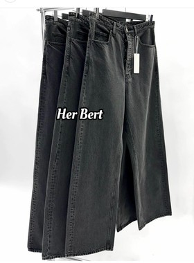 VUJADE 009-Baggy版型老钱风高级水洗灰宽松牛仔长裤Cleanfit黑牛