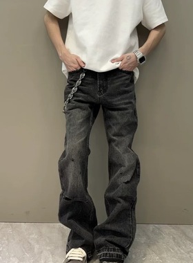 新款Flaredjeans灼烧水洗破坏微喇牛仔裤高街修身长裤cleanfit