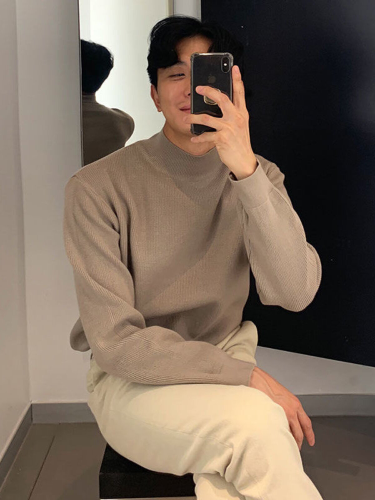 대외 무역 통관 카운터 컷 고급품 하프 터틀넥 스웨터 남성 루즈 한 한국식 단색 바닥 스웨터 스웨터