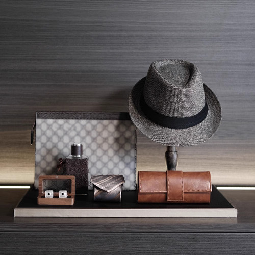 男士托盘套装摆件手拿公文包领带袖扣爵士帽架样板间衣帽间梳妆台