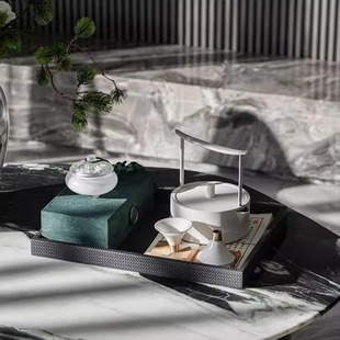 现代新中式样板间客厅桌面茶壶托盘装饰摆件售楼处休闲区茶几软装