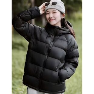 泡芙95白鸭绒羽绒服女2025冬新款面包服短款连帽大码情侣加厚外套