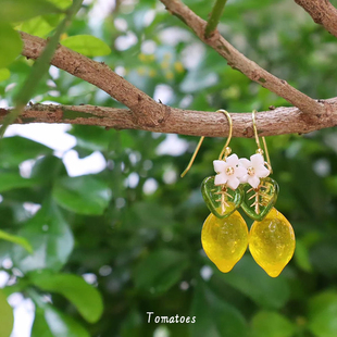 「全店买三赠一」仲夏柠檬 古怪可爱黄色耳环水果耳饰耳夹无耳洞