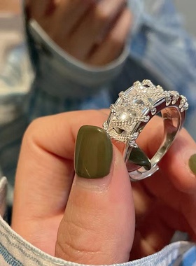 嘉兴银家S925纯银亮银设计锁链开口戒指女轻奢小众精致冷淡风指环