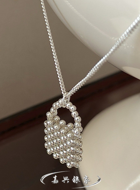 嘉兴银家s925纯银小众设计感包包项链女韩式风简约复古珠珠锁骨链