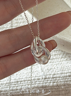 嘉兴银家s925纯银小众设计感施家珍珠项链女韩式风复古简约锁骨链