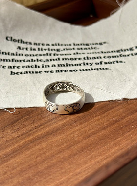 嘉兴银家足银999复古吉象如意对象磨砂质感叠口戒指国风百搭指环