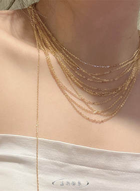 嘉兴银家s925纯银气质轻奢风闪光流苏多层项链韩式质感精致锁骨链