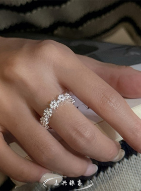 嘉兴银家s925纯银韩版小众设计感小花戒指复古韩式风简约时尚指环