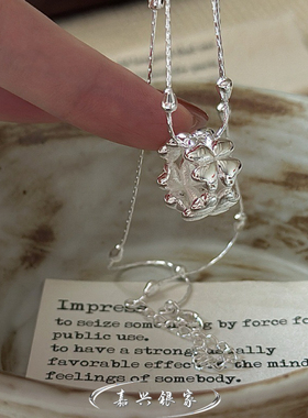 嘉兴银家s925纯银小众设计感小花项链女韩式复古简约四叶草锁骨链