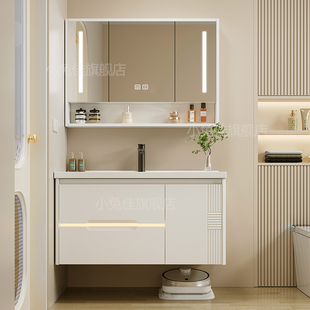 新款简约橡木烤漆浴室柜组合卫生间陶瓷一体洗漱洗手洗脸盆