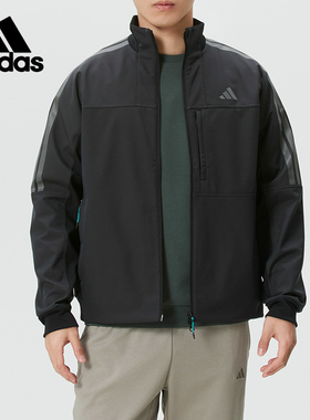 阿迪达斯26年新款男士黑色立领拉链运动夹克美式复古外套KR0932