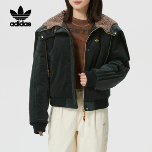 阿迪达斯三叶草女款毛领派克服短款加厚棉衣美式百搭外套KT0722