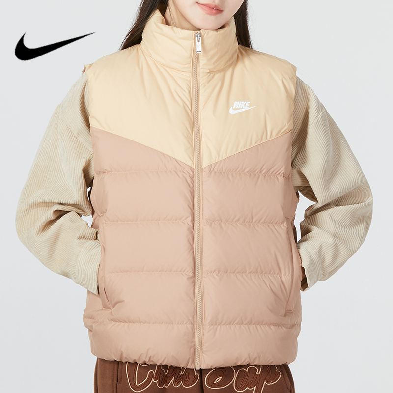 Nike耐克女子运动服训练保暖背心防风立领羽绒马甲外套DQ6897-20