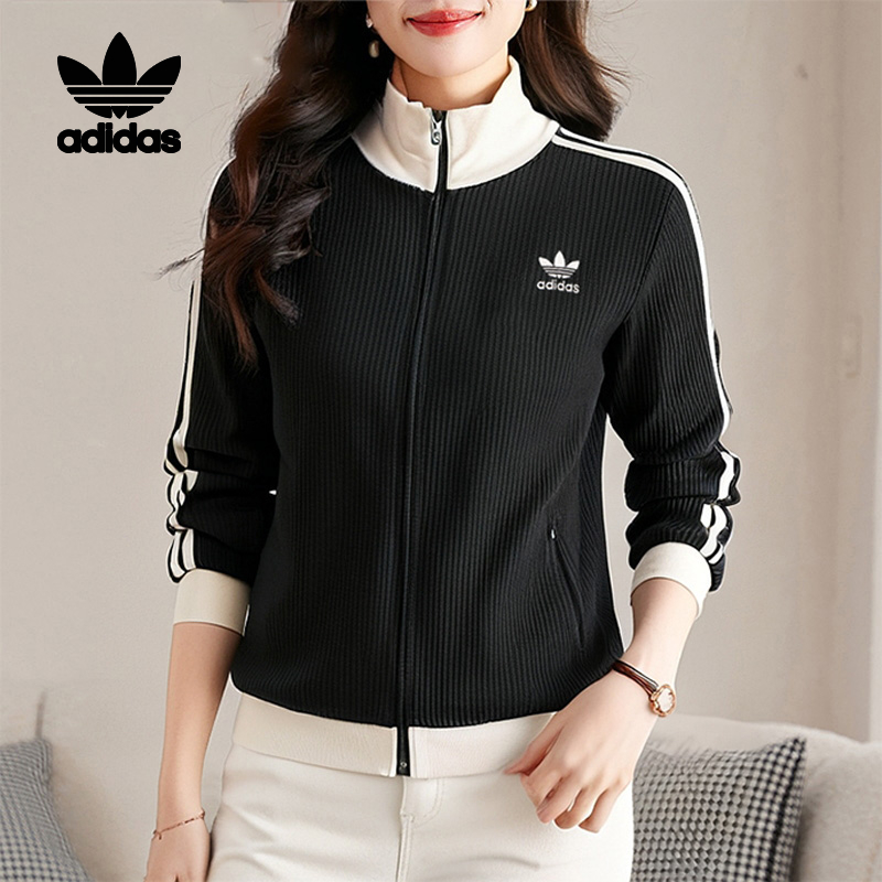 Adidas阿迪达斯三叶草男女新款运动立领休闲经典外套夹克JW0110