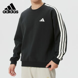 阿迪达斯男款 运动潮流休闲上衣KR2514 三条杠卫衣黑色圆领套头长袖