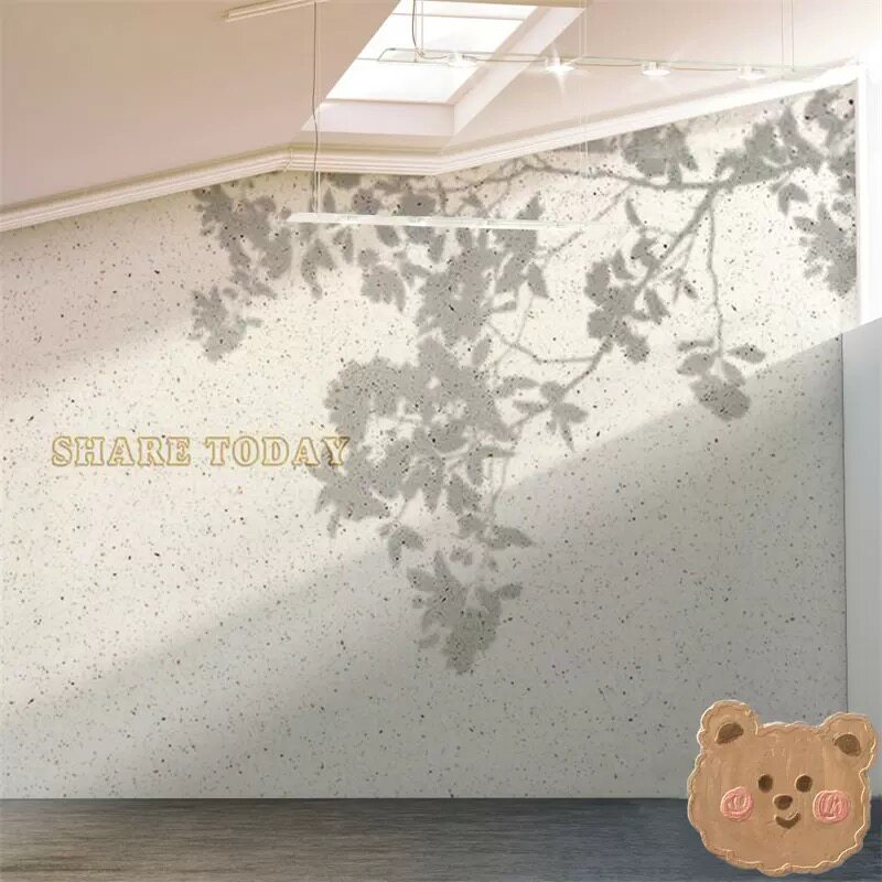 3d简约仿水泥墙纸侘寂风树影拍摄背景墙壁纸服装店直播间剪影墙布