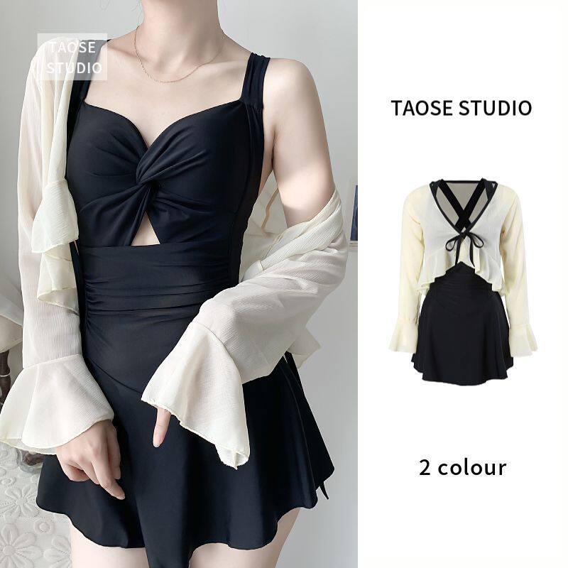 2024新款女连体泳衣高级感罩衫长袖防晒保守遮肉显瘦泡温泉仙女范