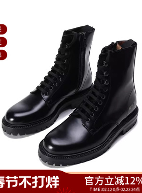 COMMON PROJECTS 女士亮面皮革靴子系带短靴马丁靴 6077