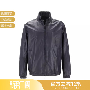01R55P 羊皮革立领拉链皮衣夹克外套 01P54 男士 EA阿玛尼