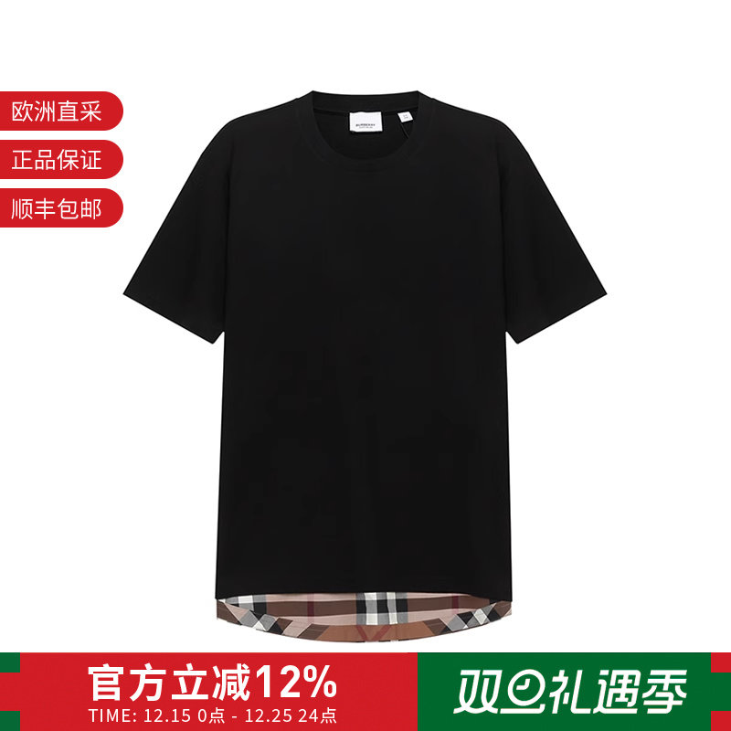 BURBERRY圆领短袖T恤黑色格纹