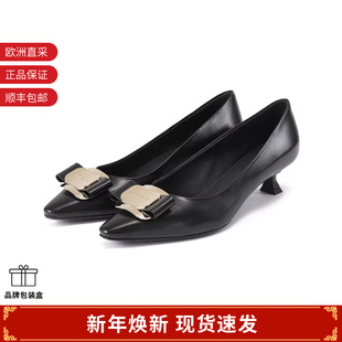 跟高4cm Ferragamo Vara尖头低跟单鞋 饰新版 0768707 女士蝴蝶结装