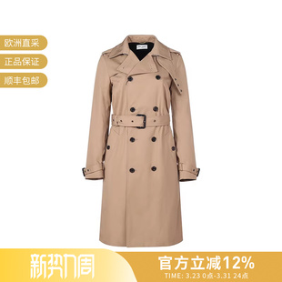 507530 华达呢双排扣束腰风衣大衣 Y039W 女士沙色长款 YSL圣罗兰