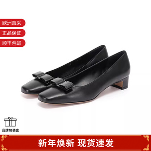 跟高3cm Ferragamo女士蝴蝶结装 高跟鞋 单鞋 0785559 饰粗跟皮鞋