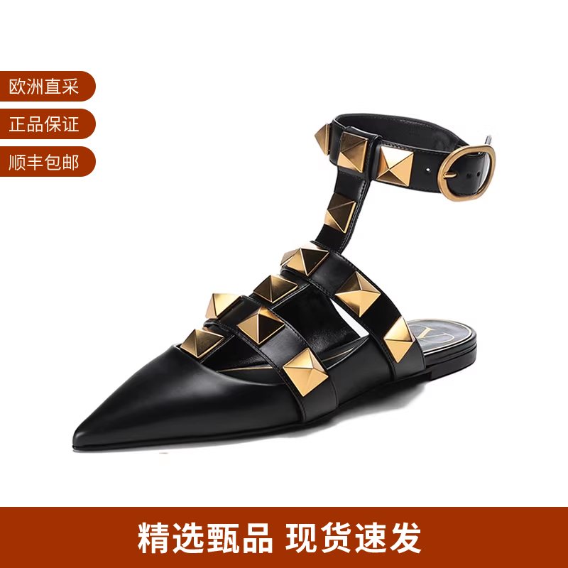 华伦天奴芭蕾平底鞋露跟凉鞋