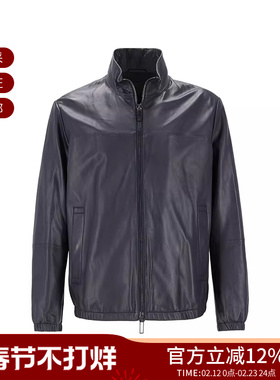 EA阿玛尼 男士羊皮革立领拉链皮衣夹克外套 01R55P 01P54