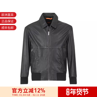 Hugo Boss男士宽松版皮衣飞行员夹克上衣外套50543240