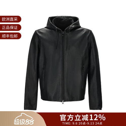 EA阿玛尼 男士连帽皮衣皮夹克上衣外套 EM002503 AF16709