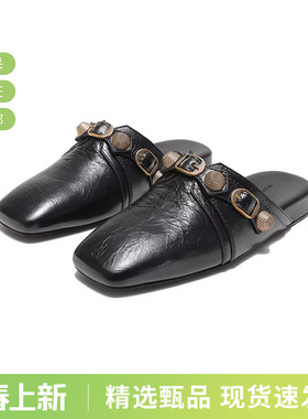 Balenciaga 女士做旧金色平底单鞋穆勒鞋拖鞋715556 WAD4F