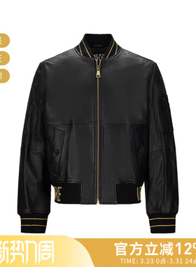 VJC范思哲 男士复古拉链短款夹棉皮衣夹克外套上衣79GAVP06 CPPS3