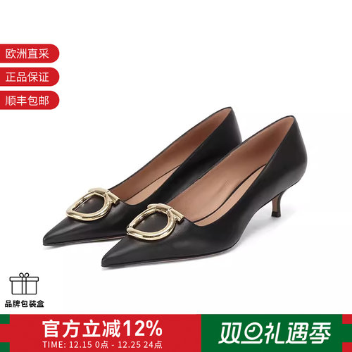Ferragamo女士大号扣饰尖头高跟鞋皮鞋单鞋跟高4cm 0784793