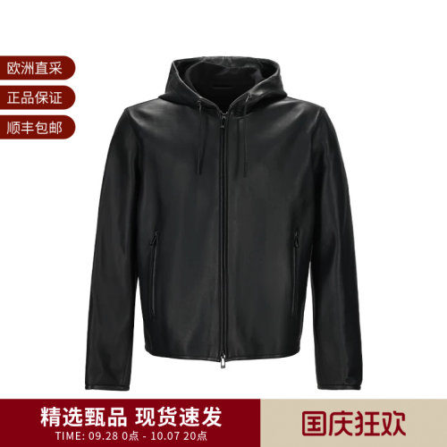 EA阿玛尼 男士连帽皮衣皮夹克上衣外套 EM002503 AF16709