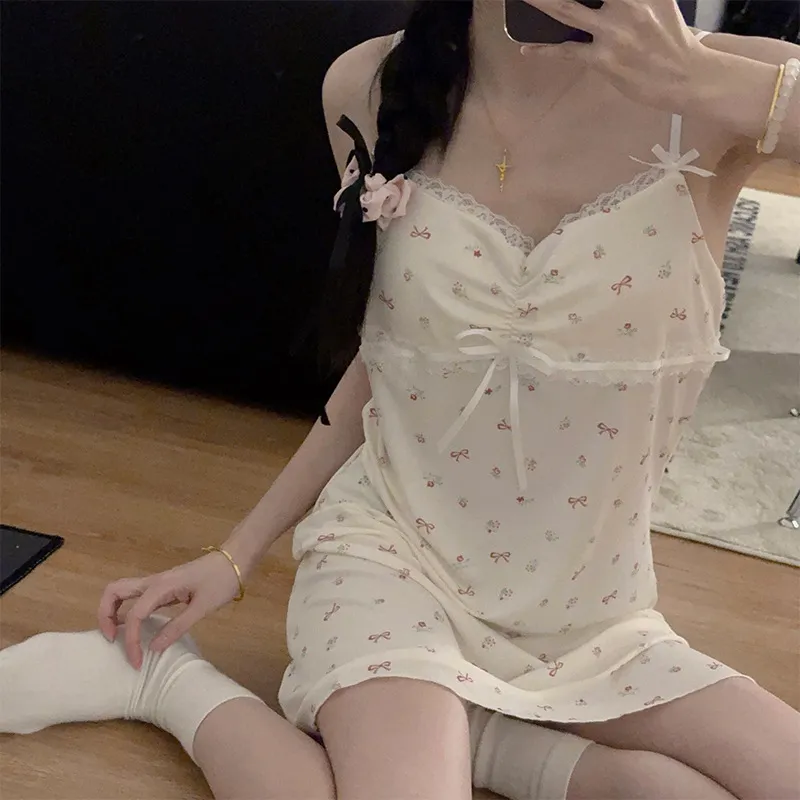 夏季凉感冰丝螺纹带胸垫睡裙女性睡裙