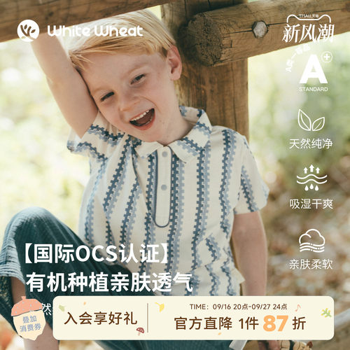 whitewheat蓝色Z字型条纹polo