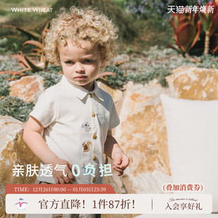 纯棉薄衬衫 男女童小动物印花休闲开衫 短袖 whitewheat儿童2025夏季