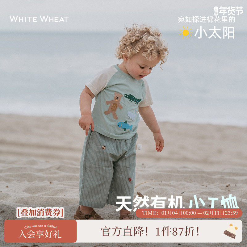 whitewheat儿童上衣女男孩2025夏季新款贴布纯棉t恤宝宝休闲短袖,童装/婴儿装/亲子装,T恤,淘宝优惠券,粉丝福利购,淘宝优惠卷