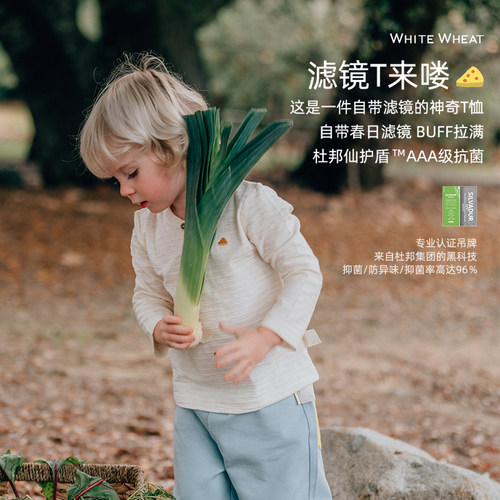 whitewheat纯棉圆领长袖T恤