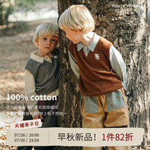 whitewheat儿童2025秋季新款Polo衫男童纯棉假两件针织衫女宝毛衣