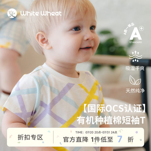 whitewheat彩色格子樱桃短袖T恤